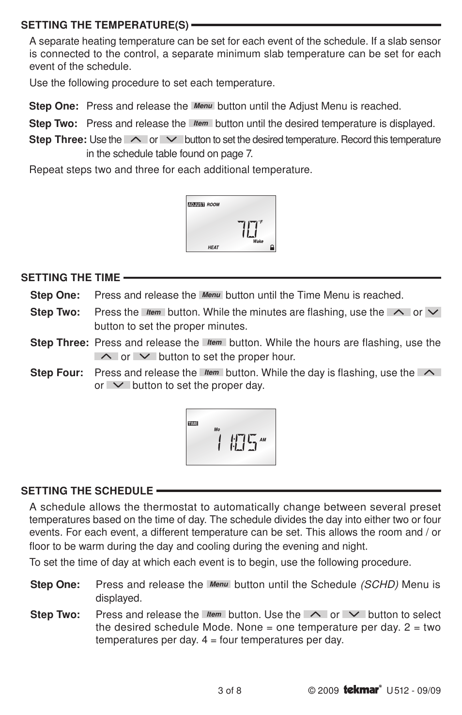 tekmar 512 Programmable Thermostat User Manuals User Manual | Page 3 / 8