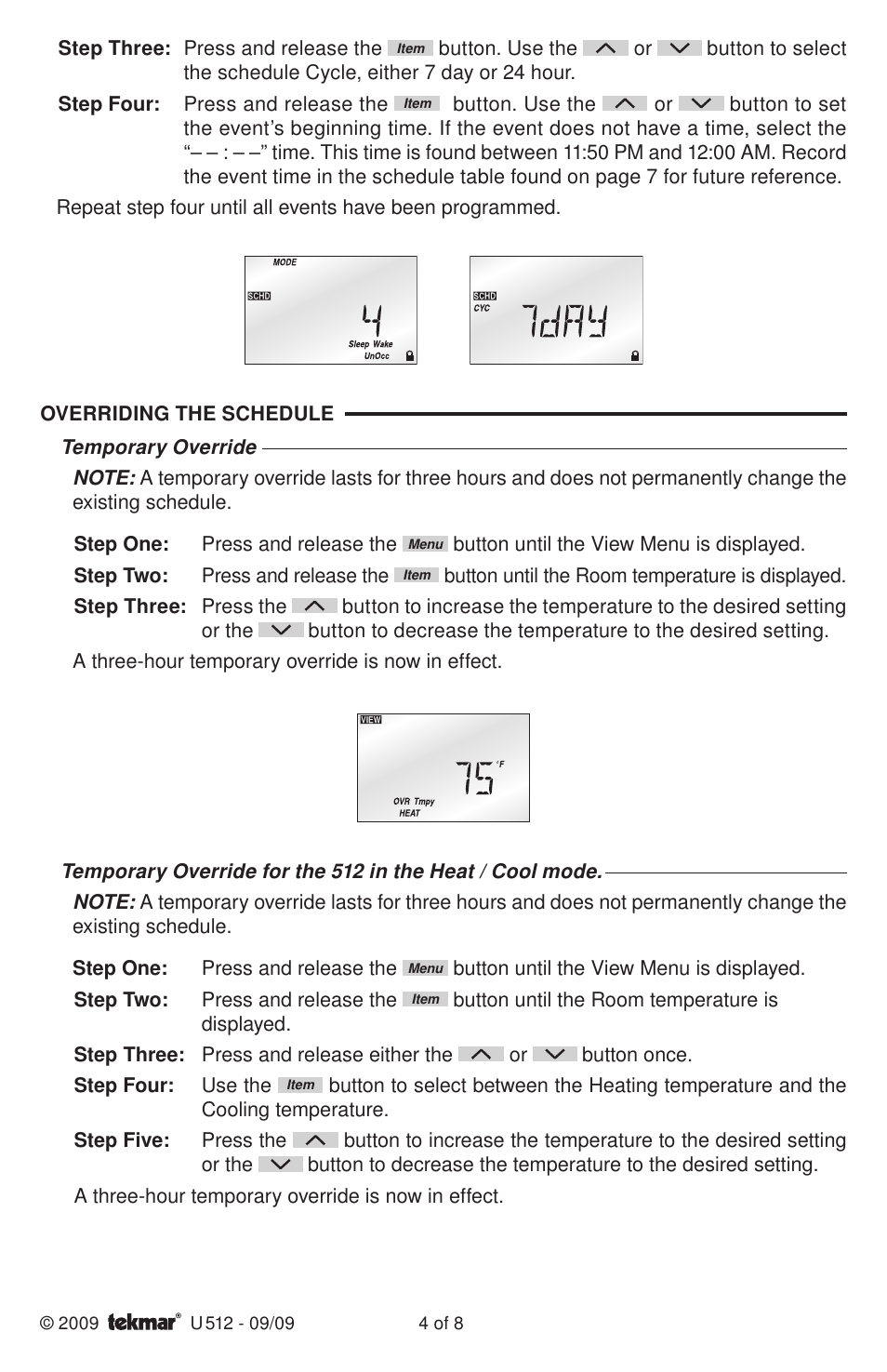 tekmar 512 Programmable Thermostat User Manuals User Manual | Page 4 / 8