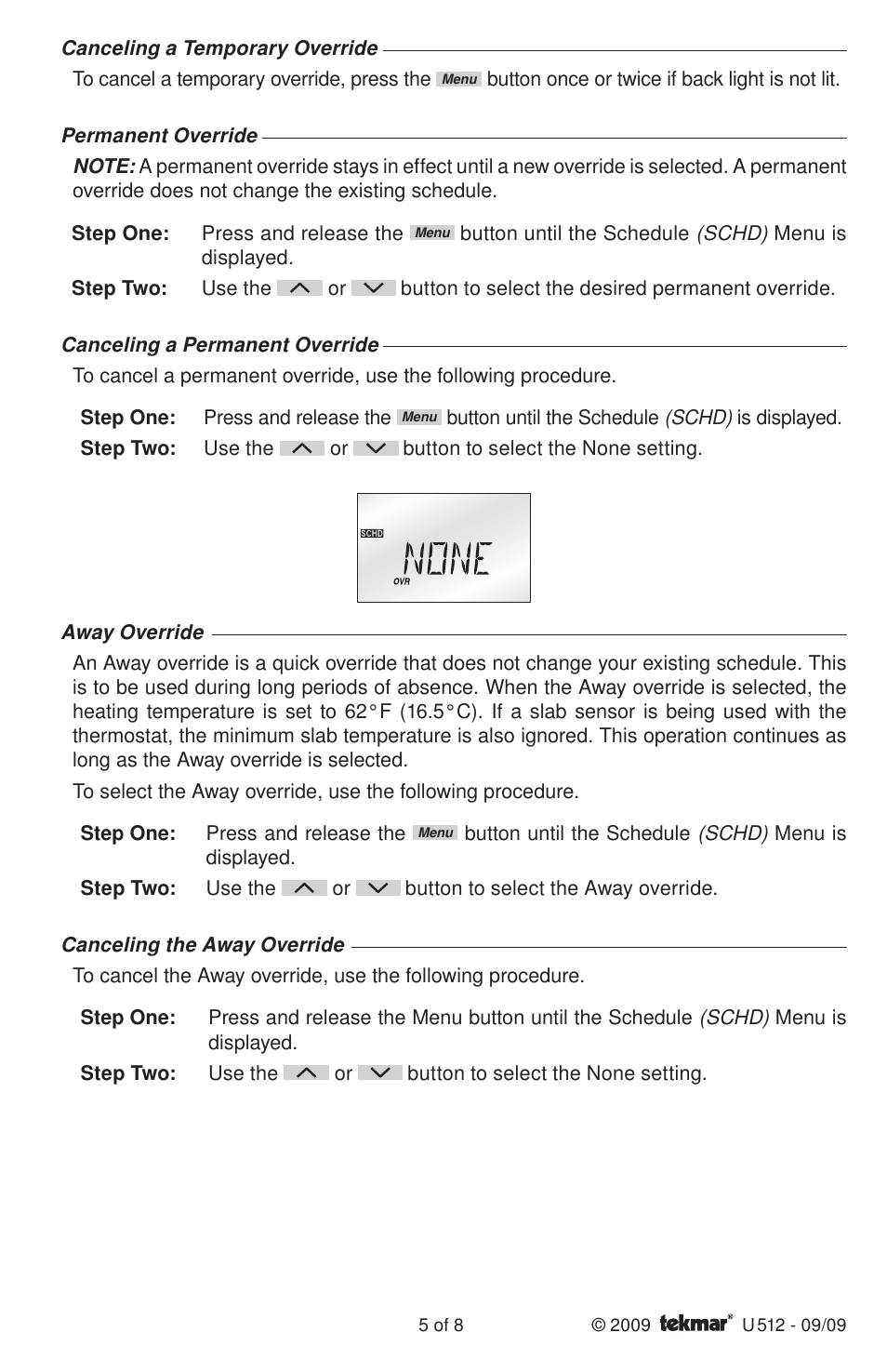 tekmar 512 Programmable Thermostat User Manuals User Manual | Page 5 / 8