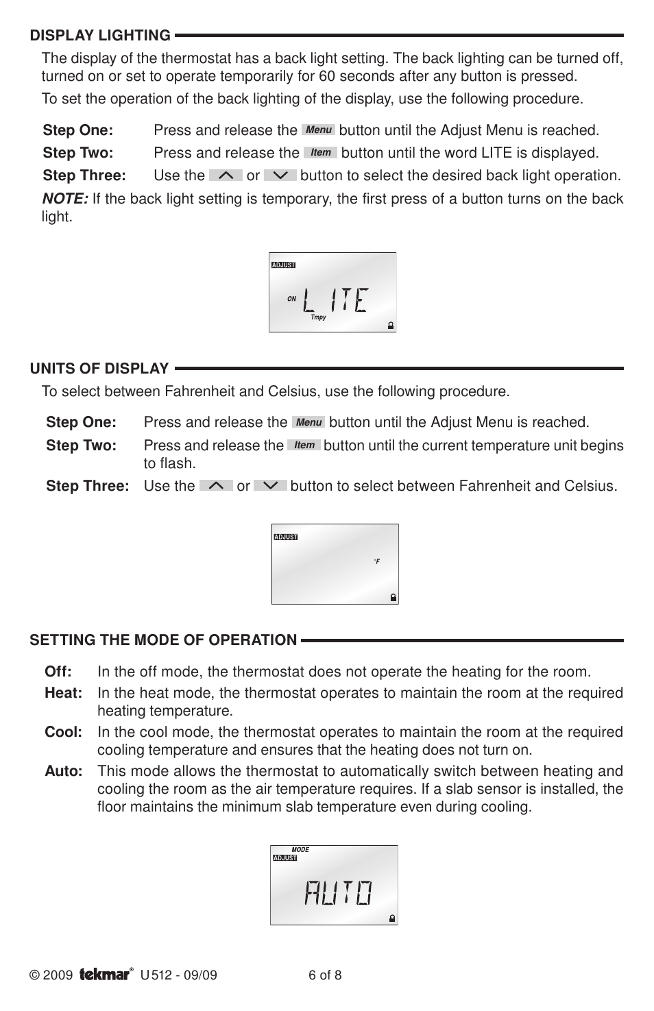 tekmar 512 Programmable Thermostat User Manuals User Manual | Page 6 / 8
