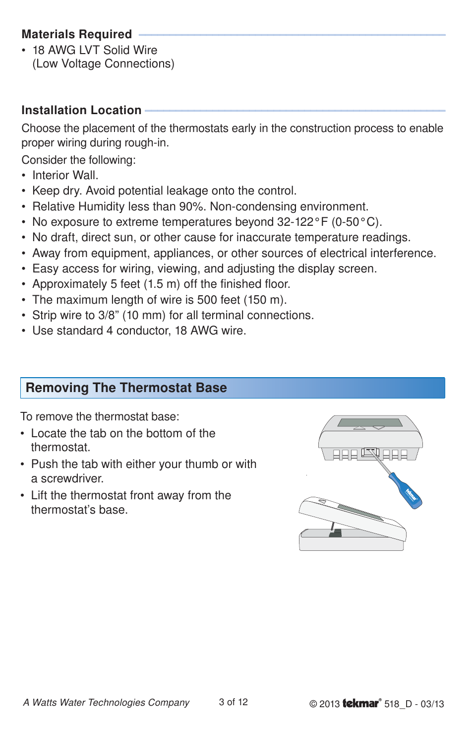 tekmar 518 Thermostat Installation User Manual | Page 3 / 12