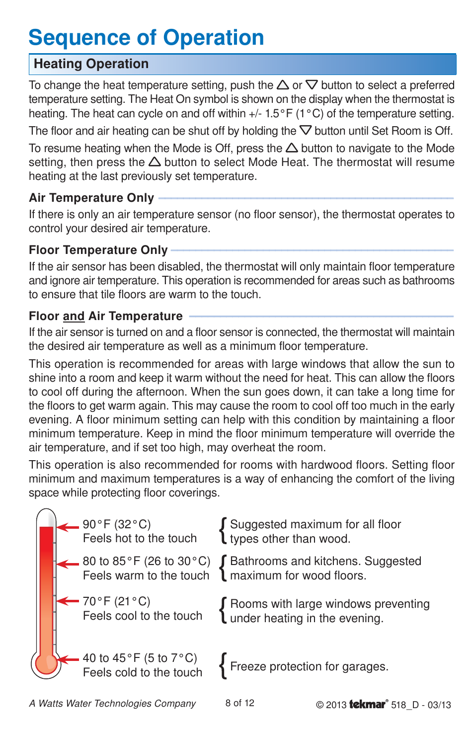 Sequence of operation | tekmar 518 Thermostat Installation User Manual | Page 8 / 12