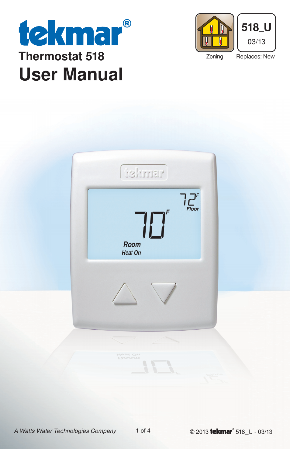 tekmar 518 Thermostat User Manuals User Manual | 4 pages