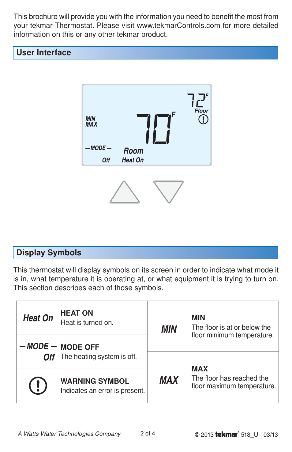 tekmar 518 Thermostat User Manuals User Manual | Page 2 / 4