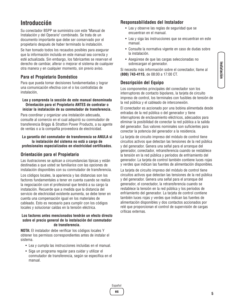 Introducción | Briggs & Stratton Switch User Manual | Page 21 / 40