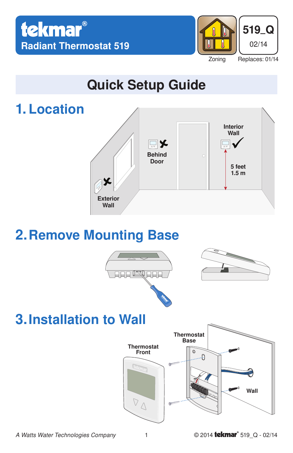tekmar 519 Thermostat Quick Start User Manual | 12 pages
