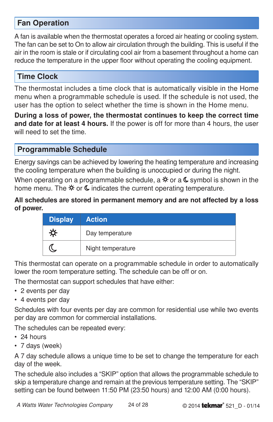 tekmar 521 Programmable Thermostat Installation User Manual | Page 24 / 28