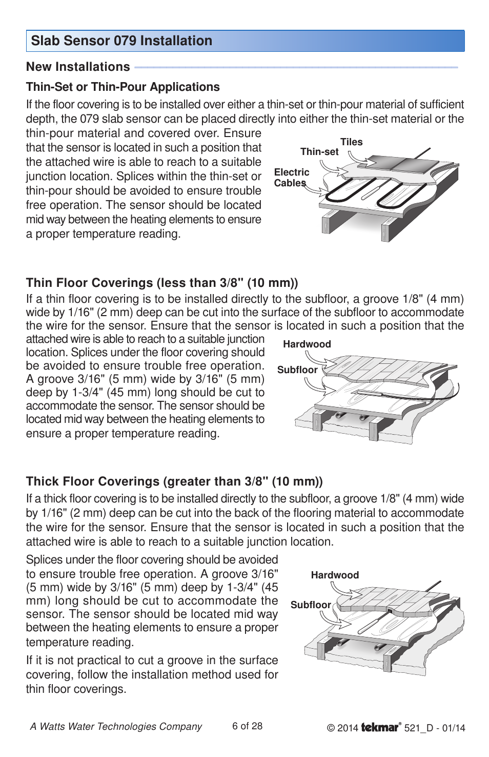 Slab sensor 079 installation | tekmar 521 Programmable Thermostat Installation User Manual | Page 6 / 28