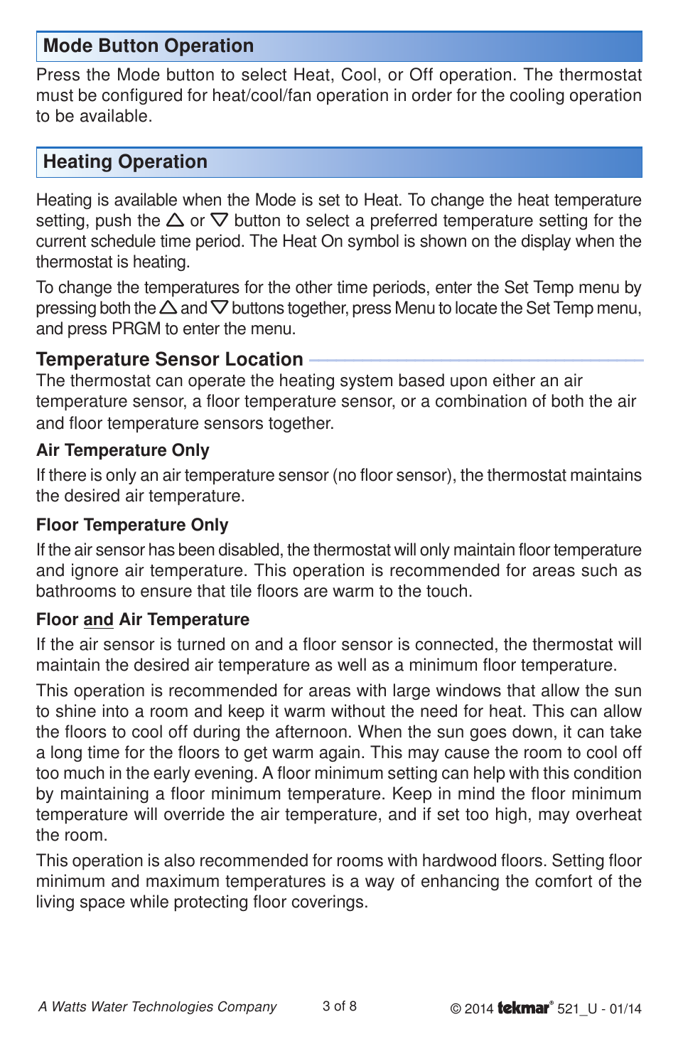 tekmar 521 Programmable Thermostat User Manuals User Manual | Page 3 / 8