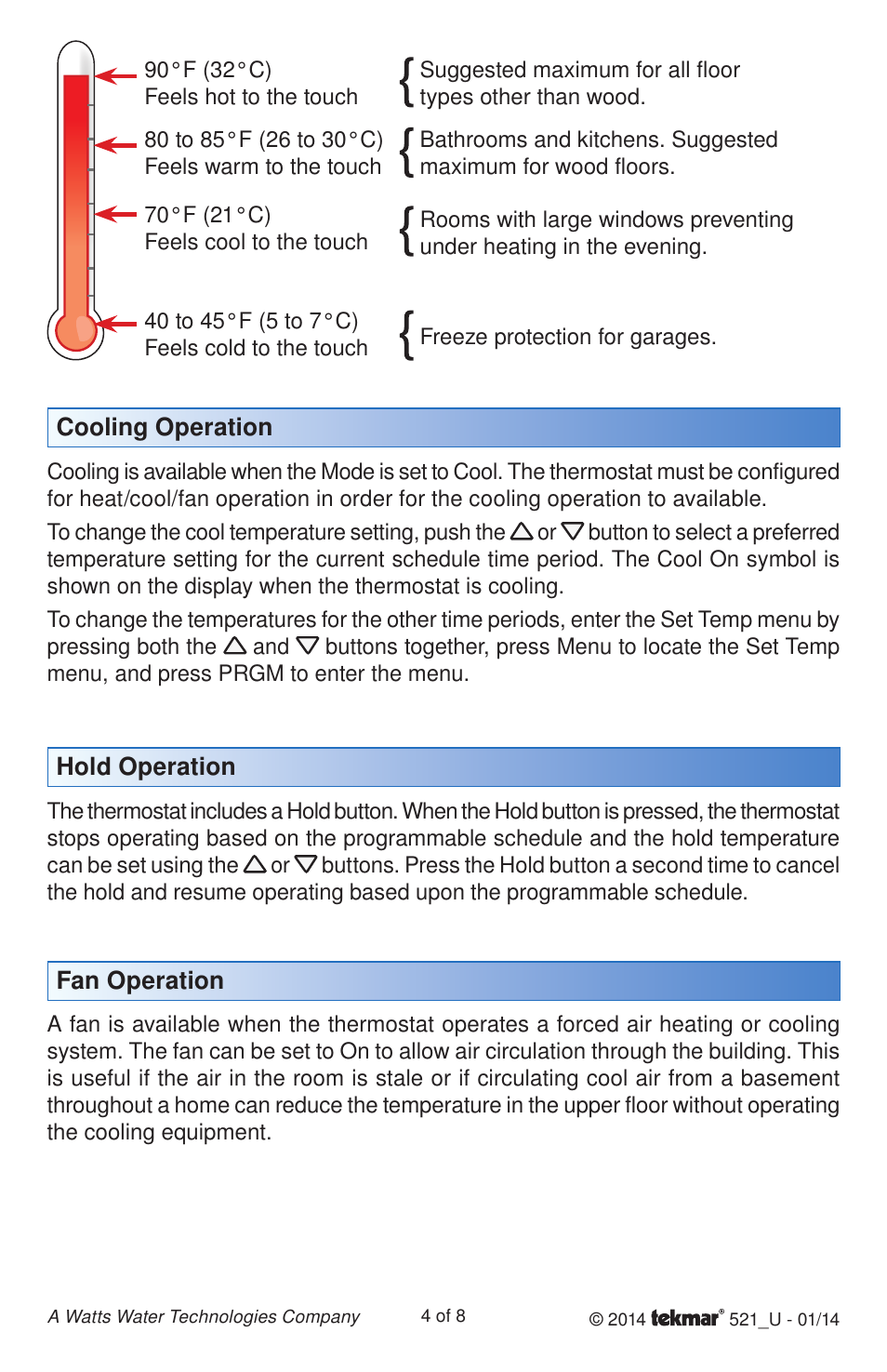 tekmar 521 Programmable Thermostat User Manuals User Manual | Page 4 / 8