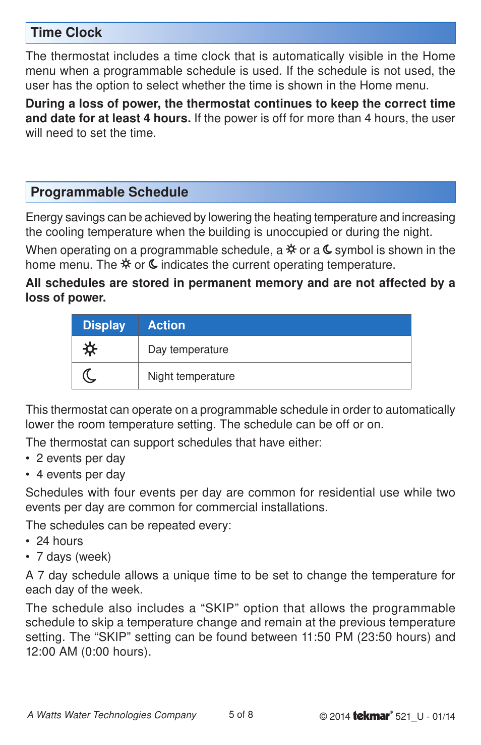 tekmar 521 Programmable Thermostat User Manuals User Manual | Page 5 / 8