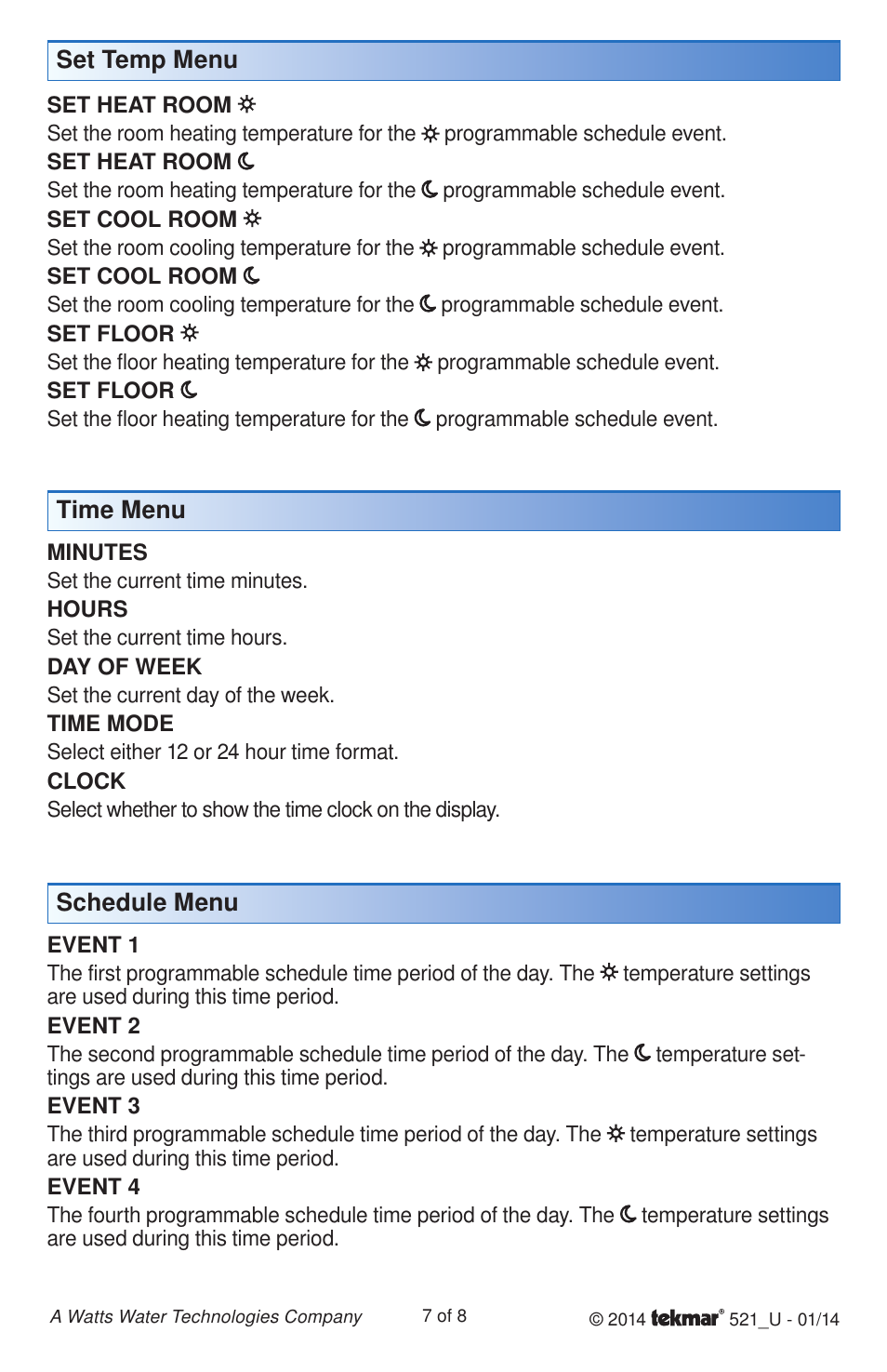 tekmar 521 Programmable Thermostat User Manuals User Manual | Page 7 / 8