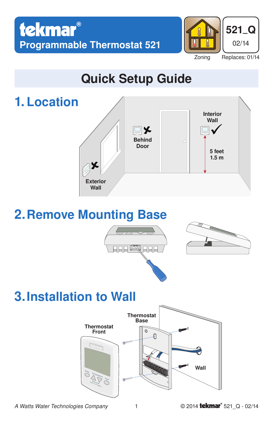 tekmar 521 Programmable Thermostat Quick Start User Manual | 12 pages