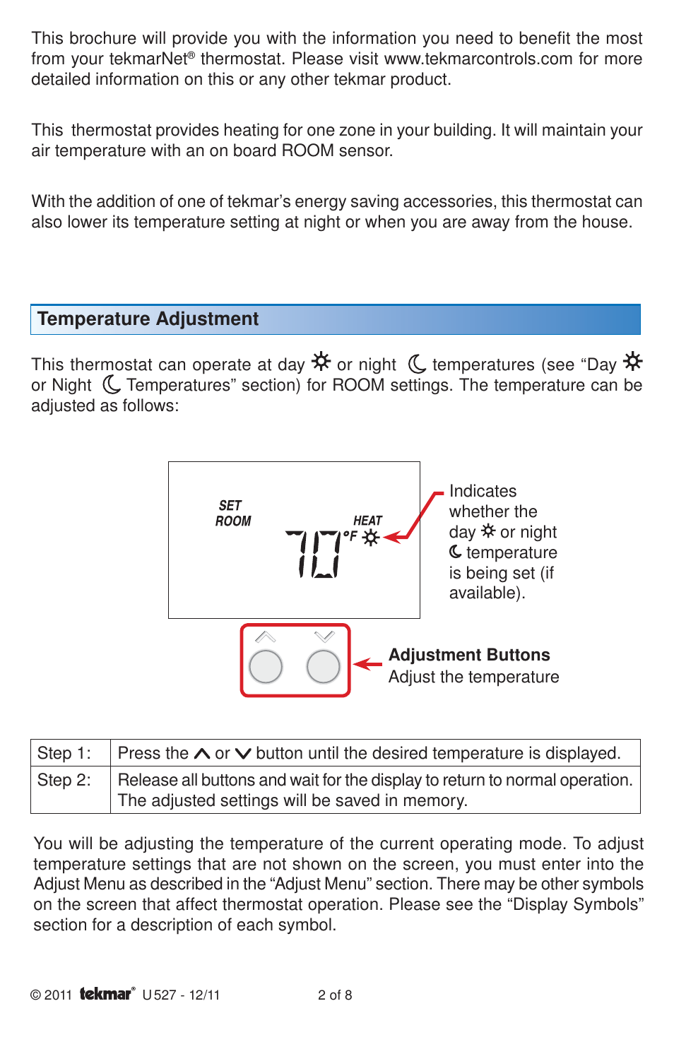 tekmar 527 Thermostat User Manuals User Manual | Page 2 / 8
