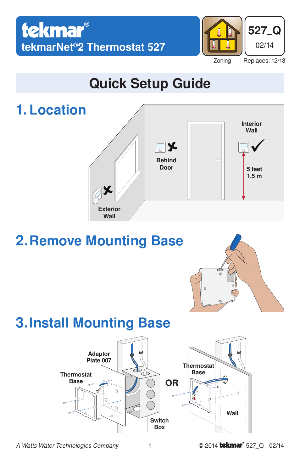 tekmar 527 Thermostat Quick Start User Manual | 12 pages