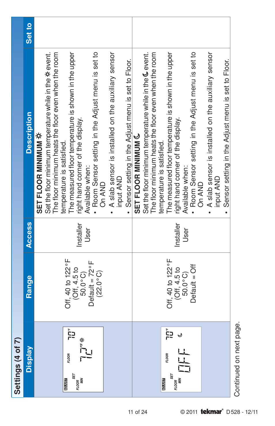 tekmar 528 Thermostat Installation User Manual | Page 11 / 24