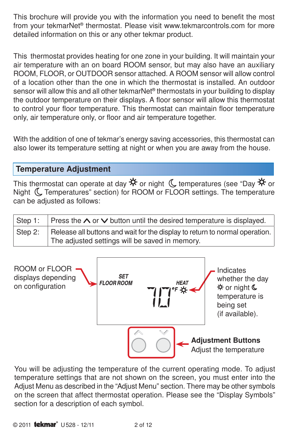 tekmar 528 Thermostat User Manuals User Manual | Page 2 / 12