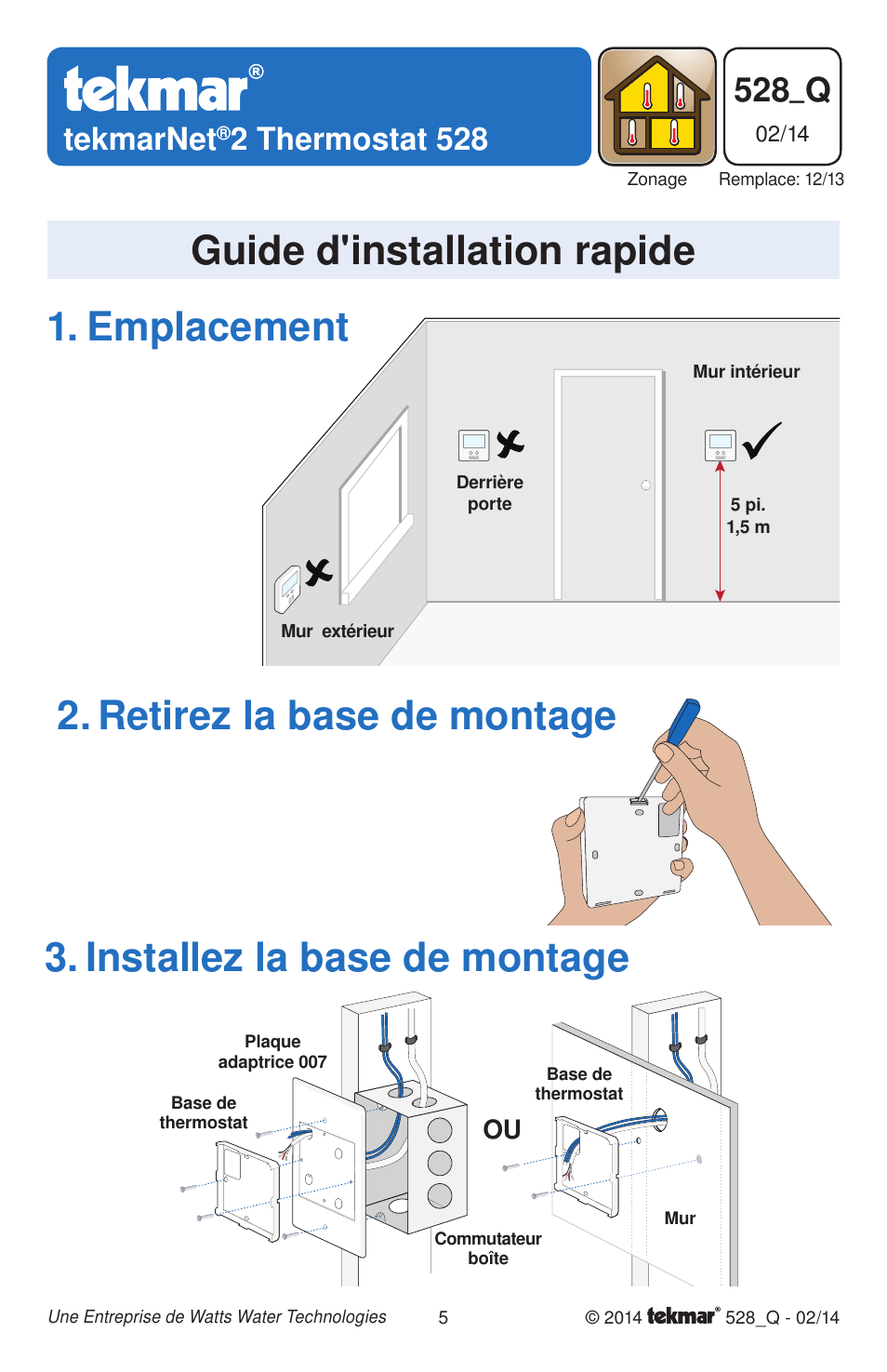 Guide d'installation rapide, 528_q, Tekmarnet | 2 thermostat 528 | tekmar 528 Thermostat Quick Start User Manual | Page 5 / 12