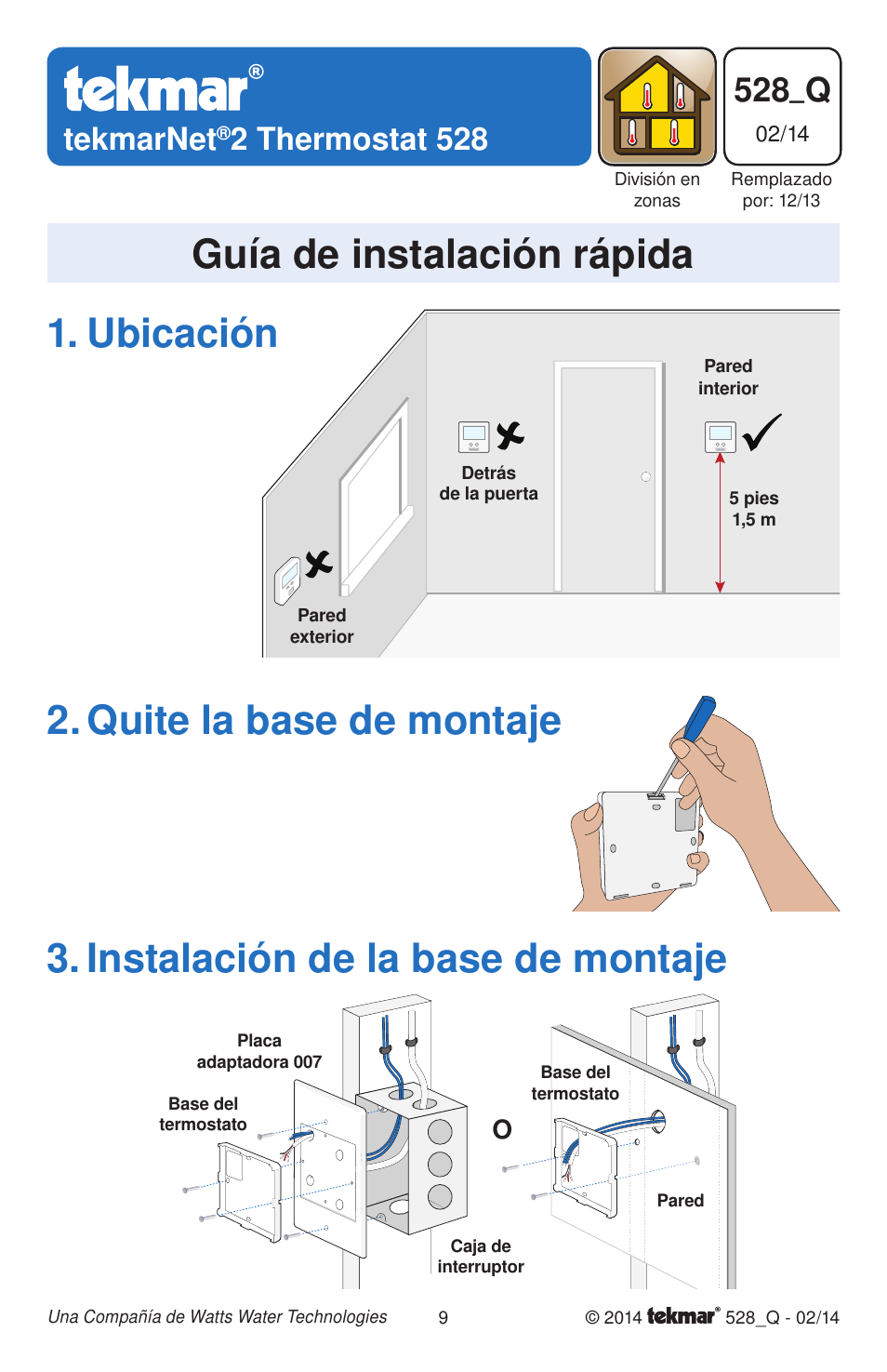 Guía de instalación rápida, 528_q, Tekmarnet | 2 thermostat 528 | tekmar 528 Thermostat Quick Start User Manual | Page 9 / 12