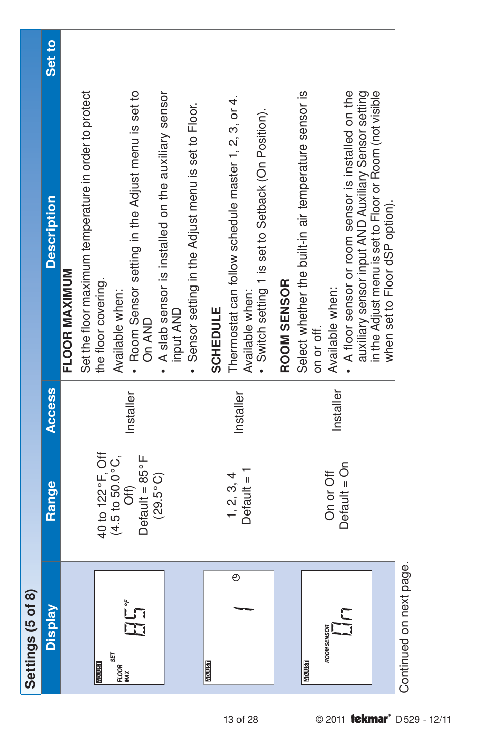 tekmar 529 Thermostat Installation User Manual | Page 13 / 28