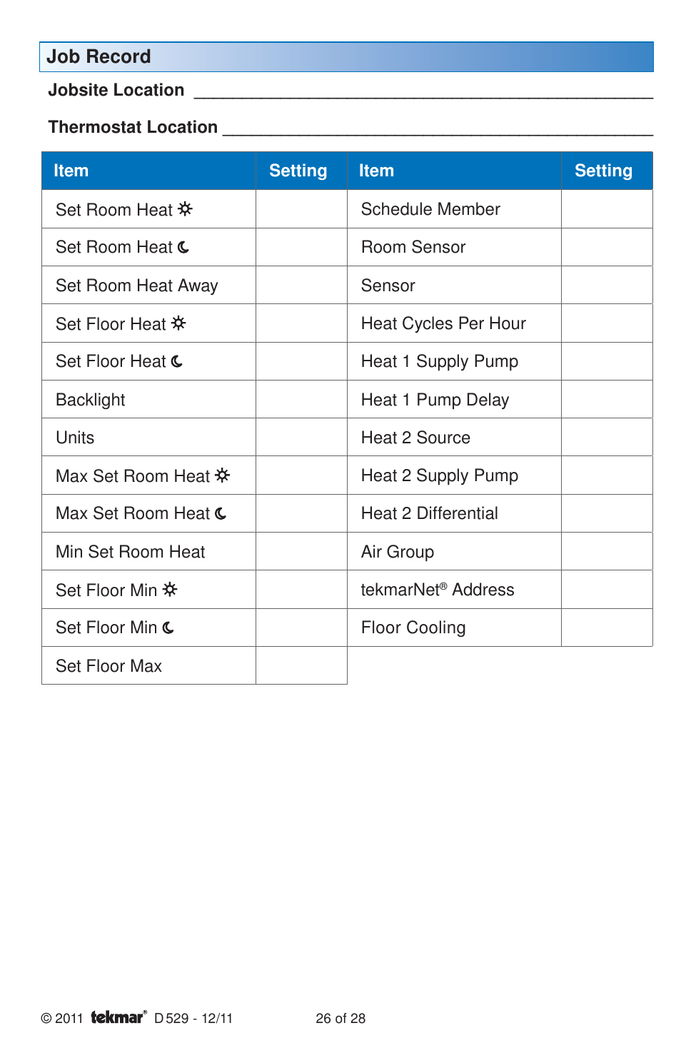 tekmar 529 Thermostat Installation User Manual | Page 26 / 28