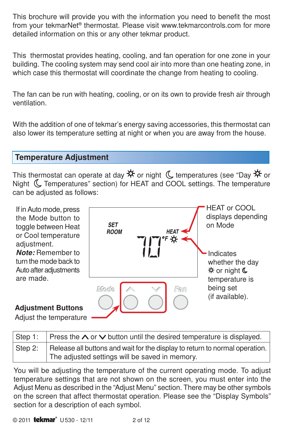 tekmar 530 Thermostat User Manuals User Manual | Page 2 / 12