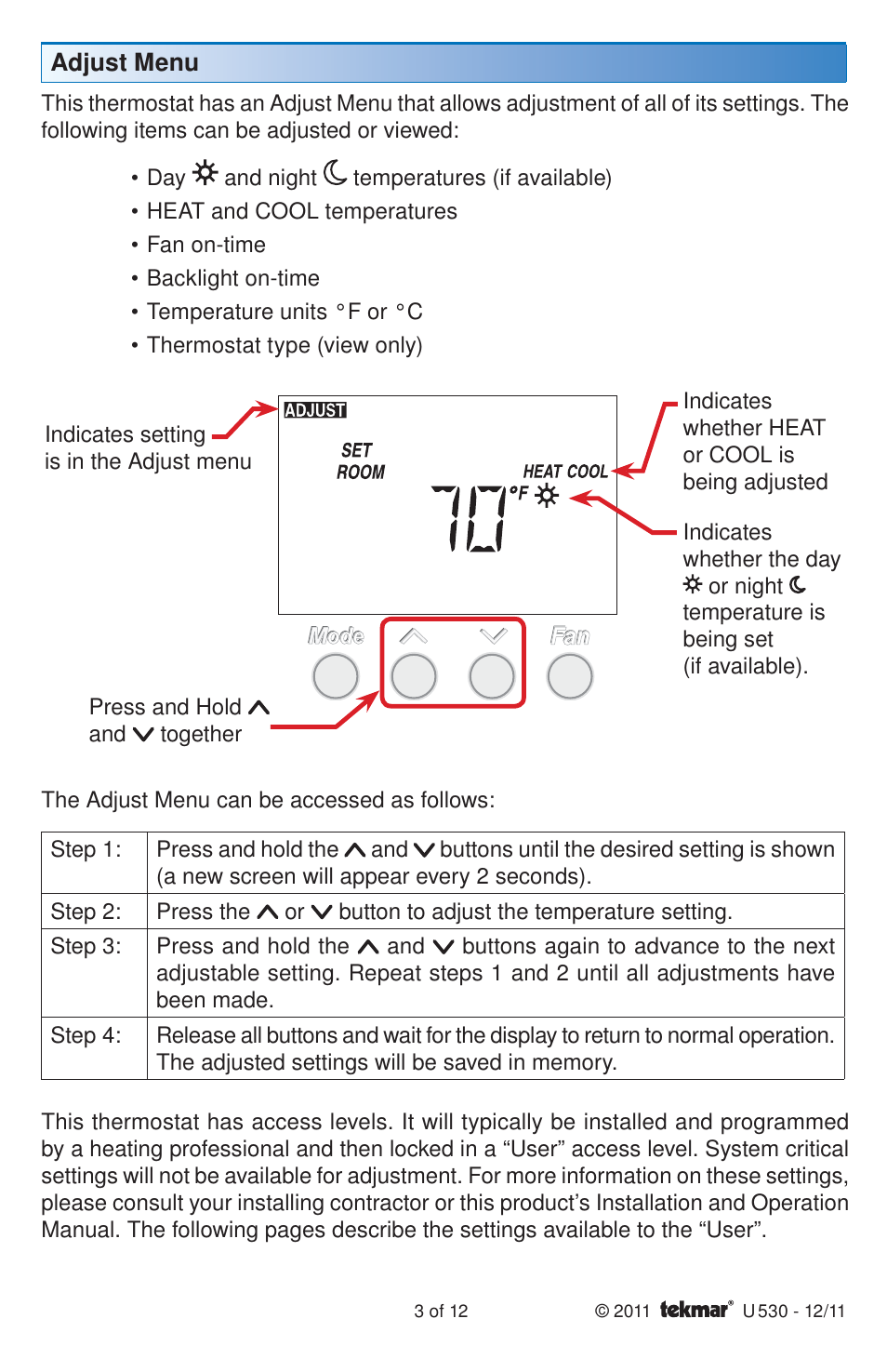 tekmar 530 Thermostat User Manuals User Manual | Page 3 / 12