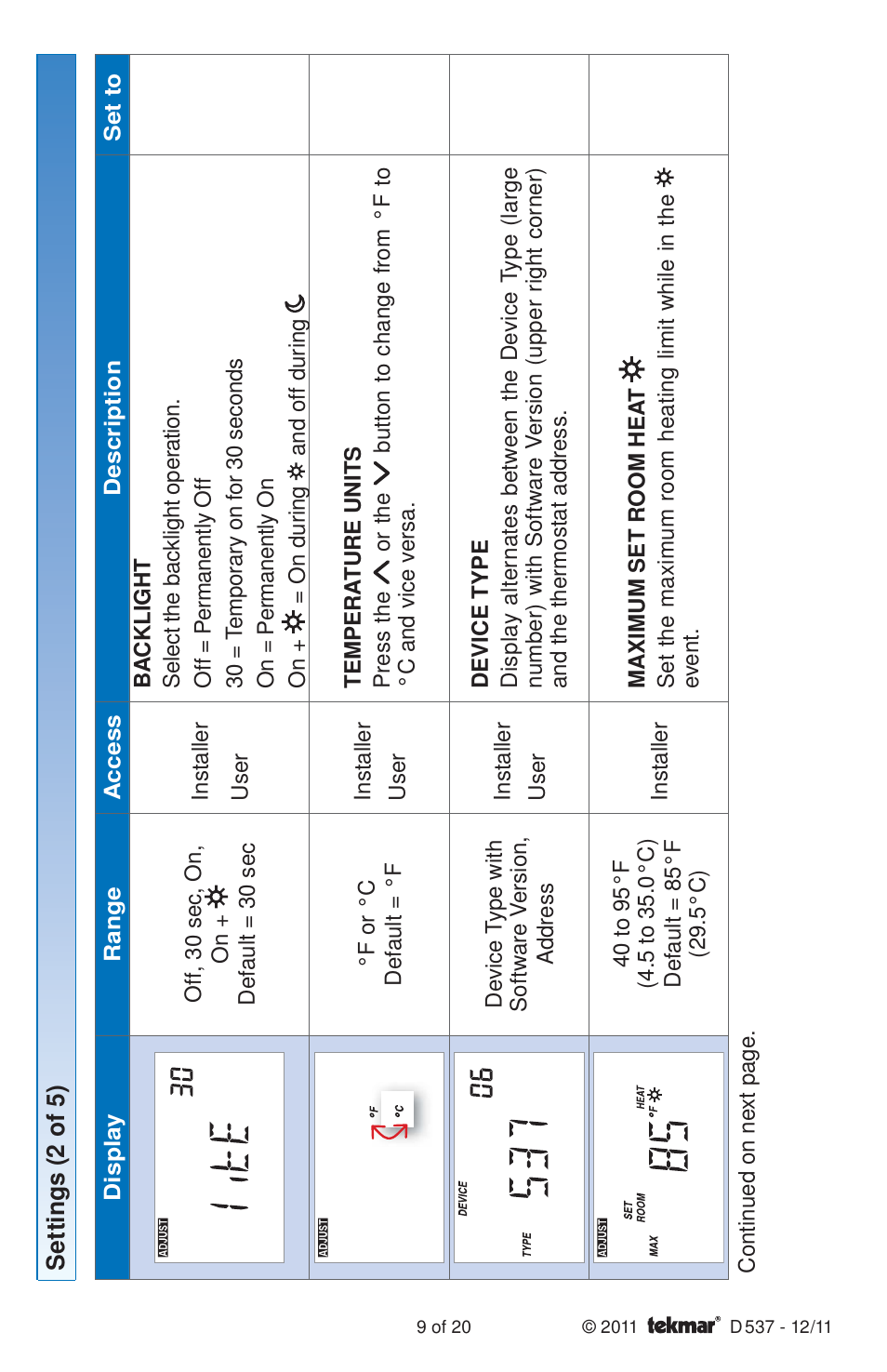 tekmar 537 Thermostat Installation User Manual | Page 9 / 20