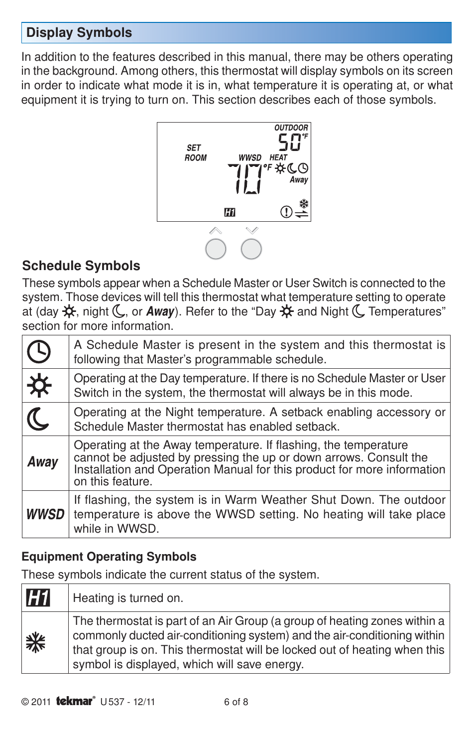 tekmar 537 Thermostat User Manuals User Manual | Page 6 / 8