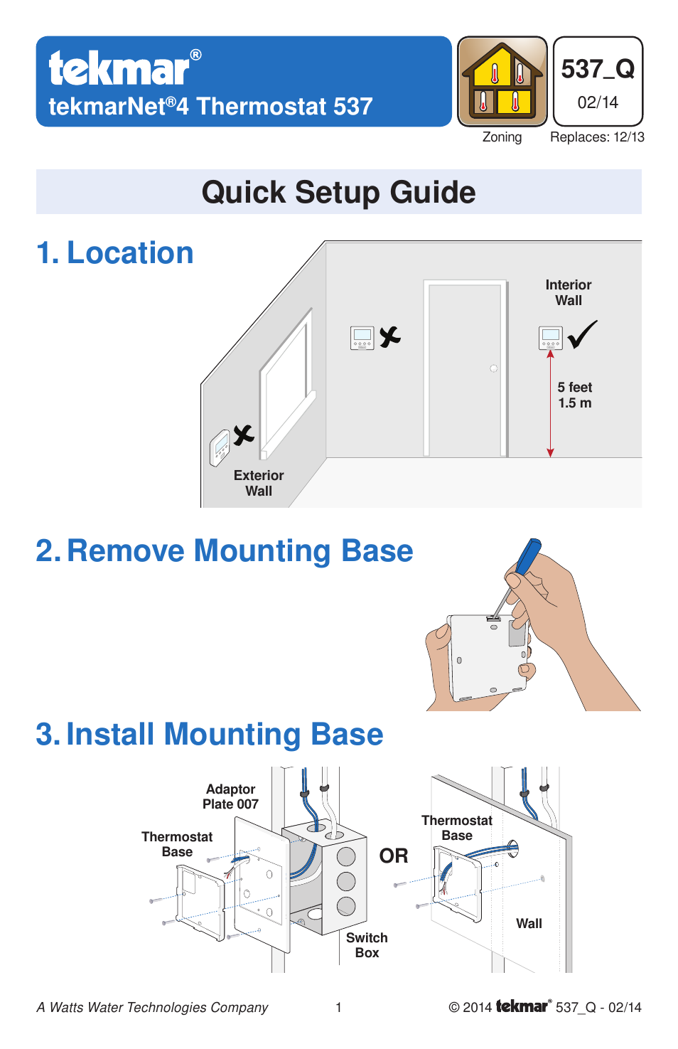 tekmar 537 Thermostat Quick Start User Manual | 12 pages