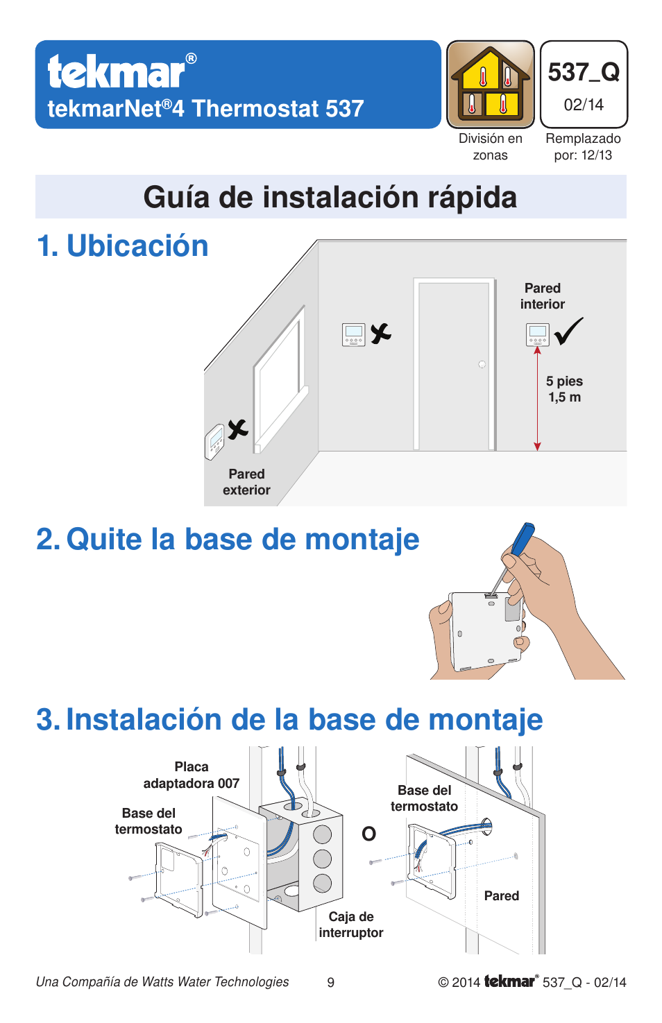 Guía de instalación rápida, 537_q, Tekmarnet | 4 thermostat 537 | tekmar 537 Thermostat Quick Start User Manual | Page 9 / 12