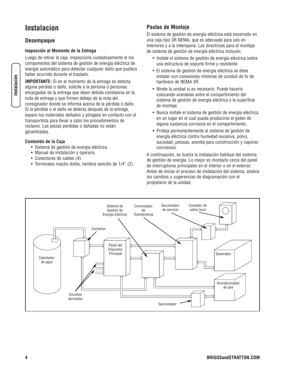 Instalacion, Desempaque, Pautas de montaje | Briggs & Stratton 71013 User Manual | Page 22 / 44