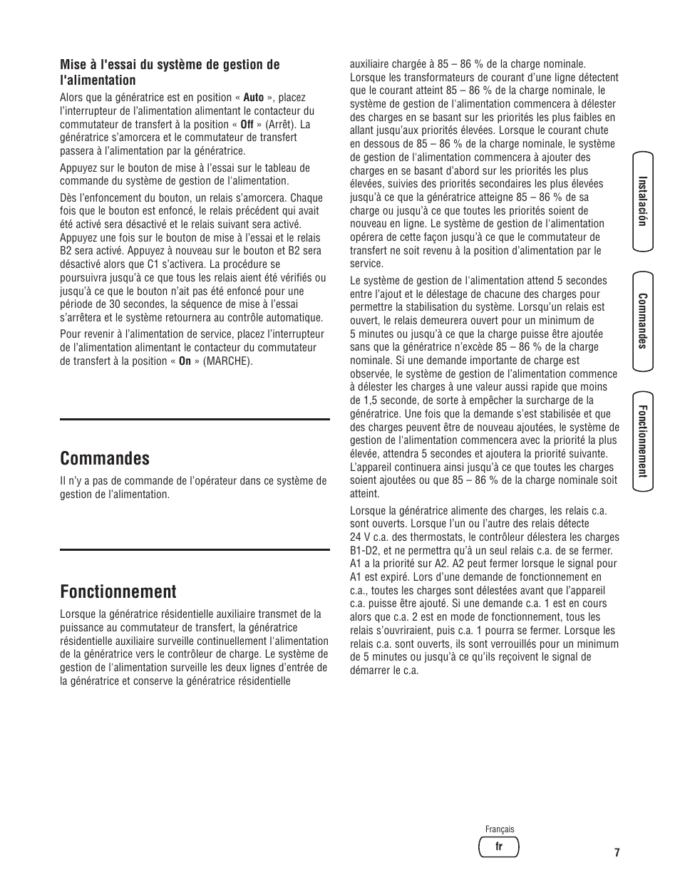 Commandes, Fonctionnement | Briggs & Stratton 71013 User Manual | Page 39 / 44