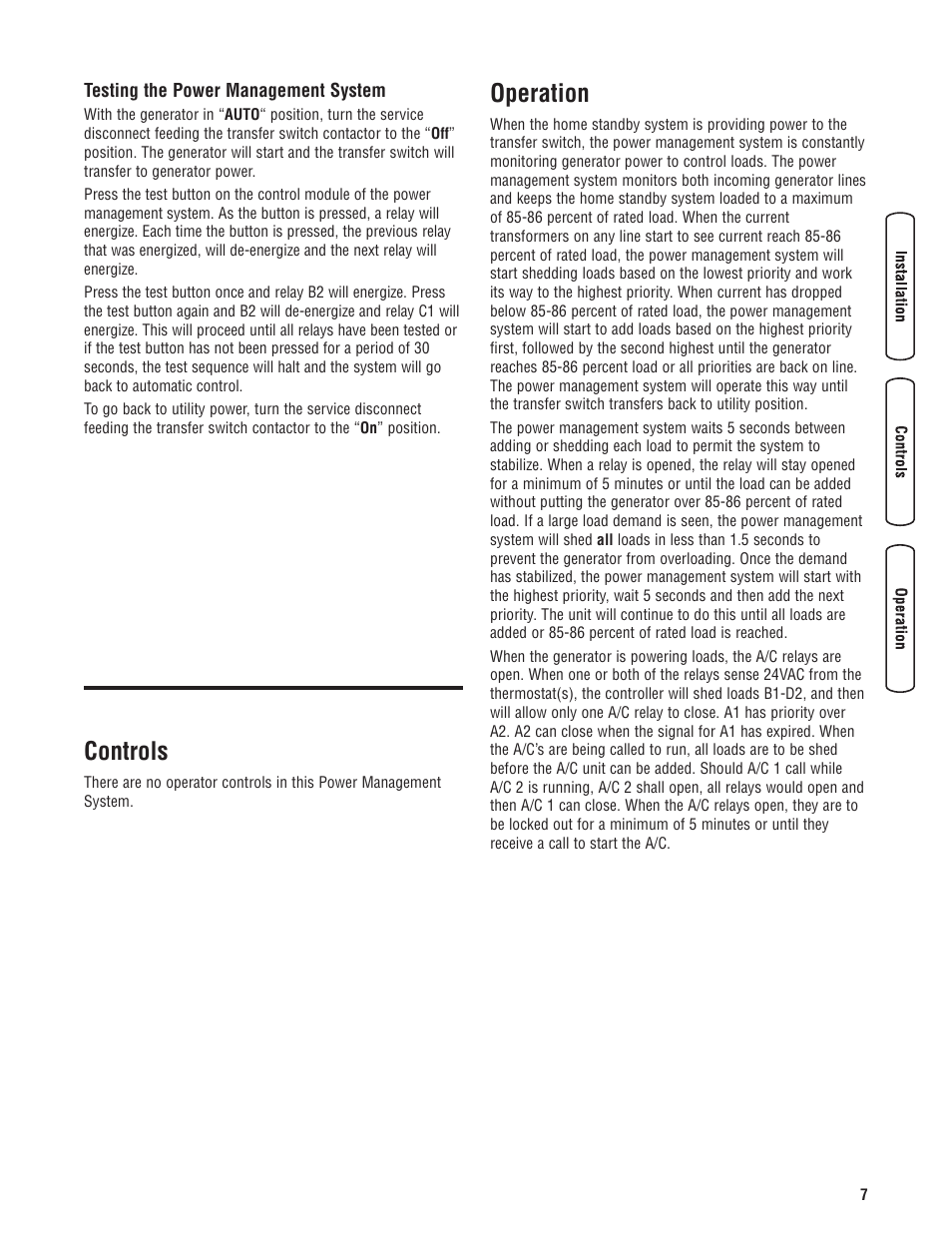 Testing the power management, Controls, Operation | Prueba del sistema de gestió, Mandos, Sistema funcionamiento, Mise à l'essai du système de, Commandes, Fonctionnement, Testing the power management system | Briggs & Stratton 71013 User Manual | Page 9 / 44