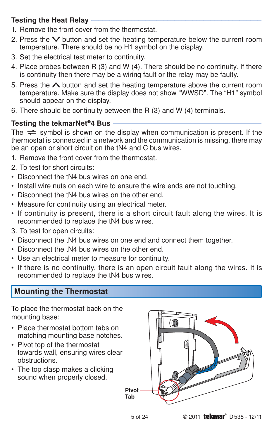 tekmar 538 Thermostat Installation User Manual | Page 5 / 24