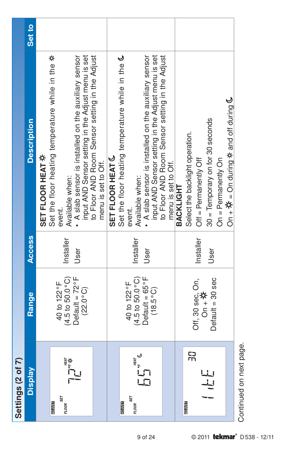 tekmar 538 Thermostat Installation User Manual | Page 9 / 24