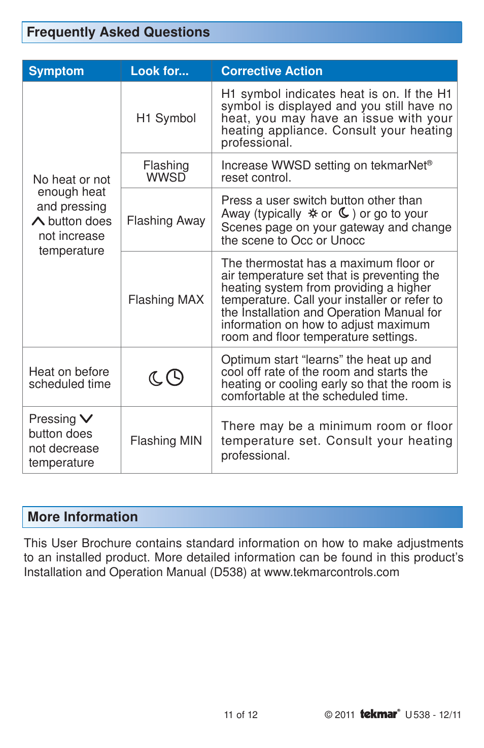 tekmar 538 Thermostat User Manuals User Manual | Page 11 / 12
