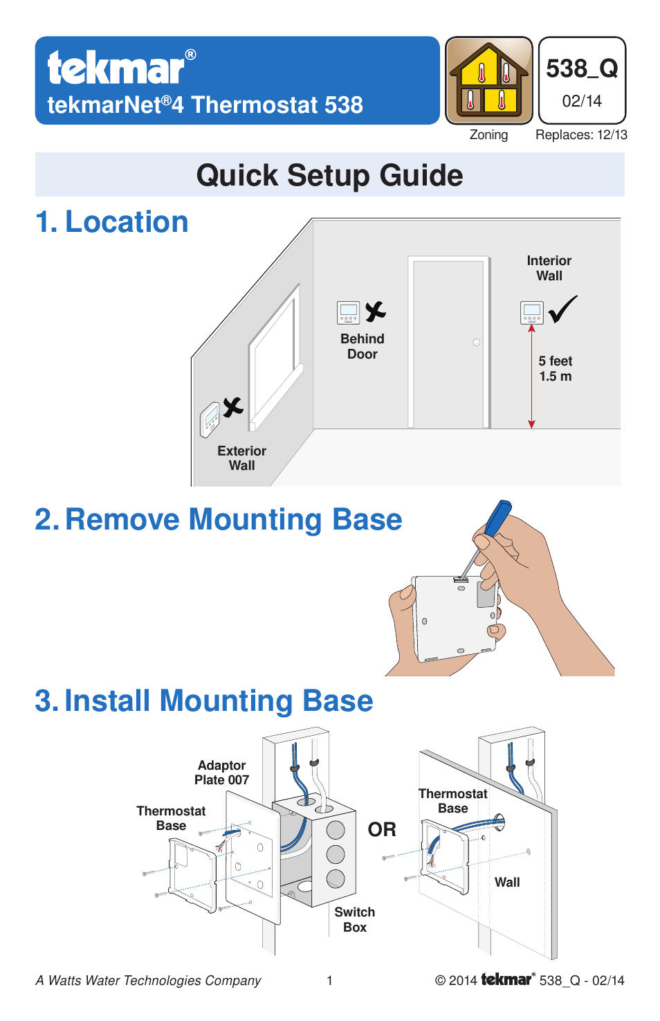 tekmar 538 Thermostat Quick Start User Manual | 12 pages