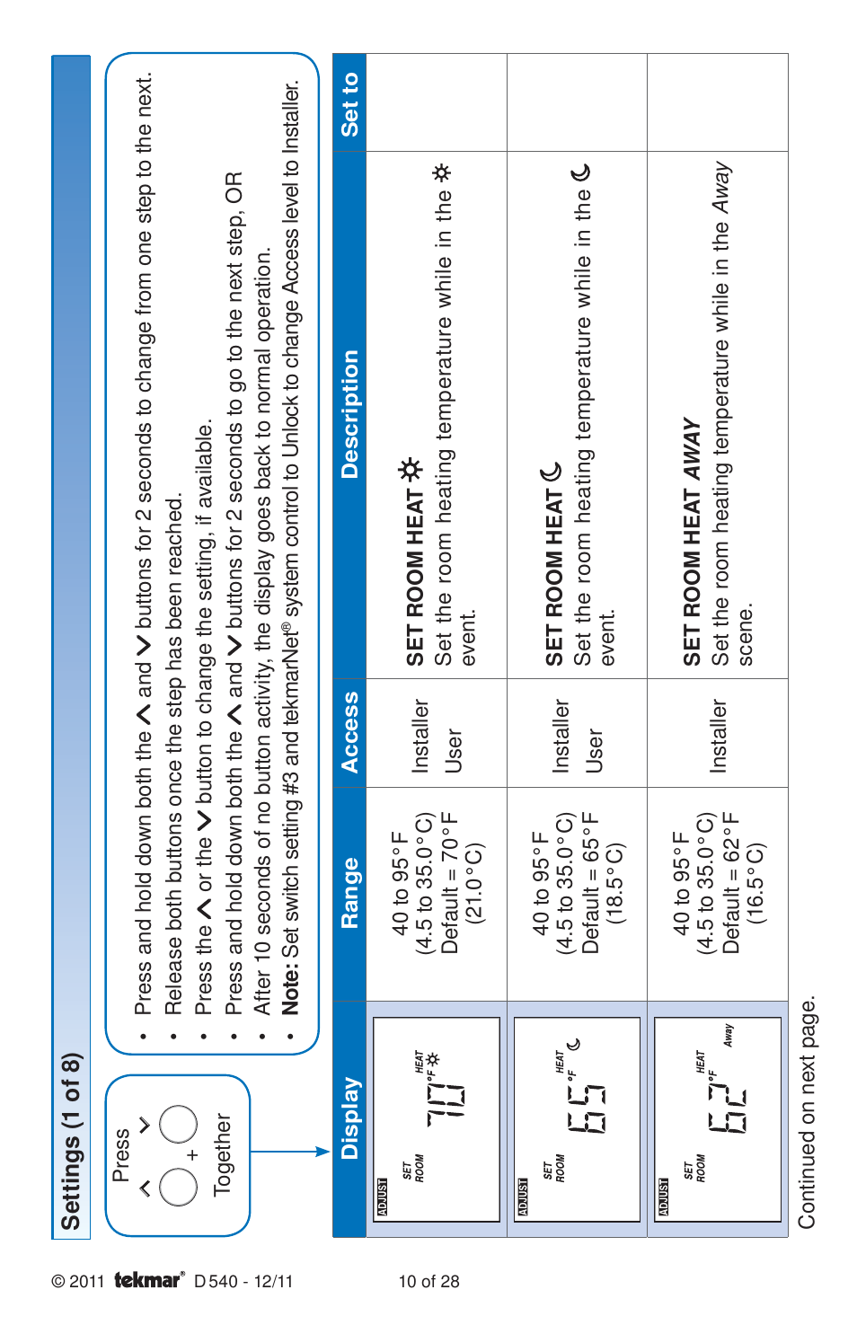 tekmar 540 Thermostat Installation User Manual | Page 10 / 28