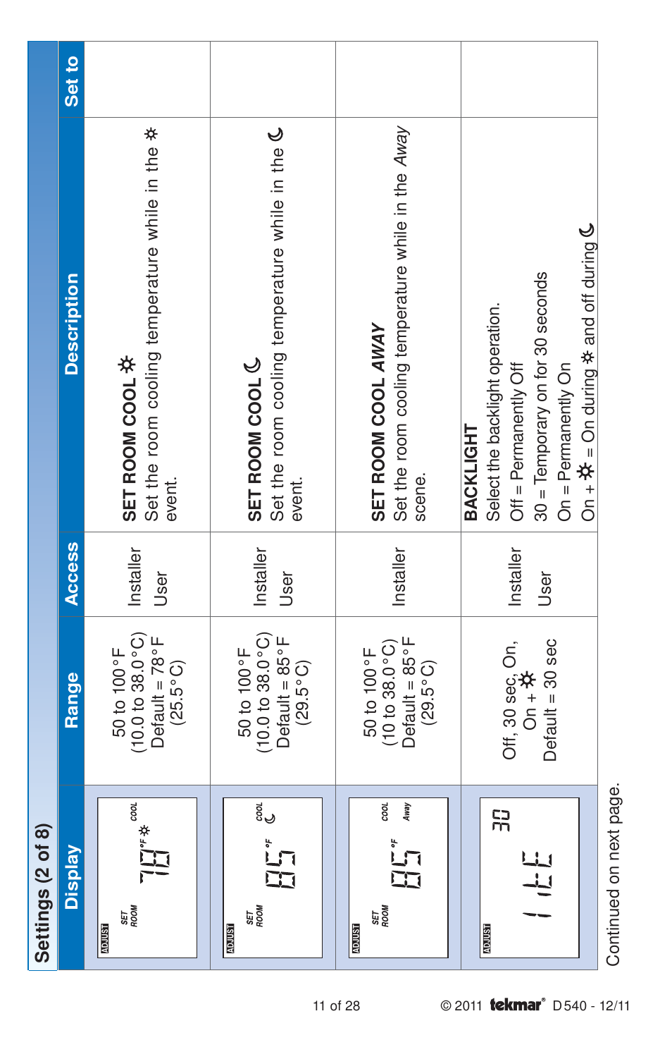 tekmar 540 Thermostat Installation User Manual | Page 11 / 28