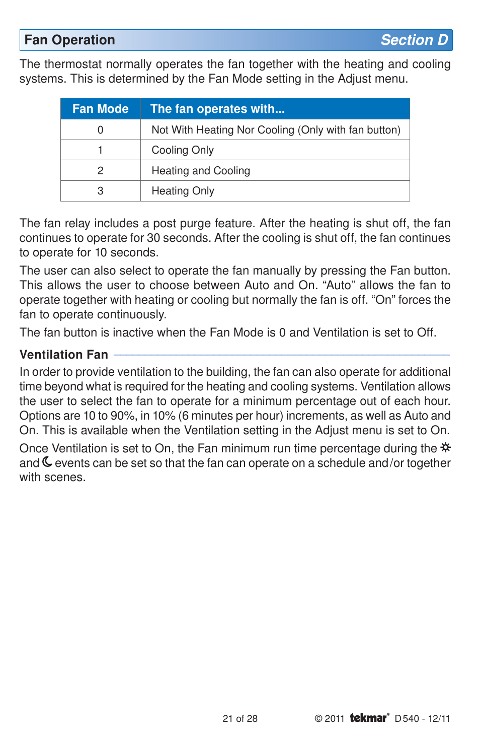 tekmar 540 Thermostat Installation User Manual | Page 21 / 28