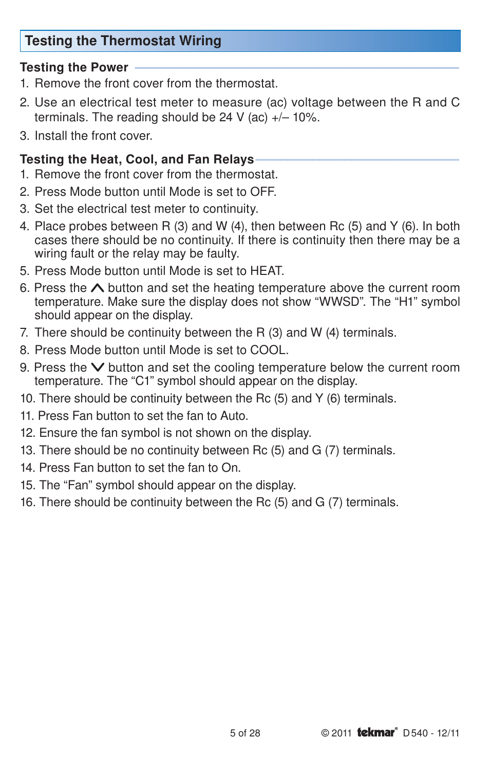 tekmar 540 Thermostat Installation User Manual | Page 5 / 28