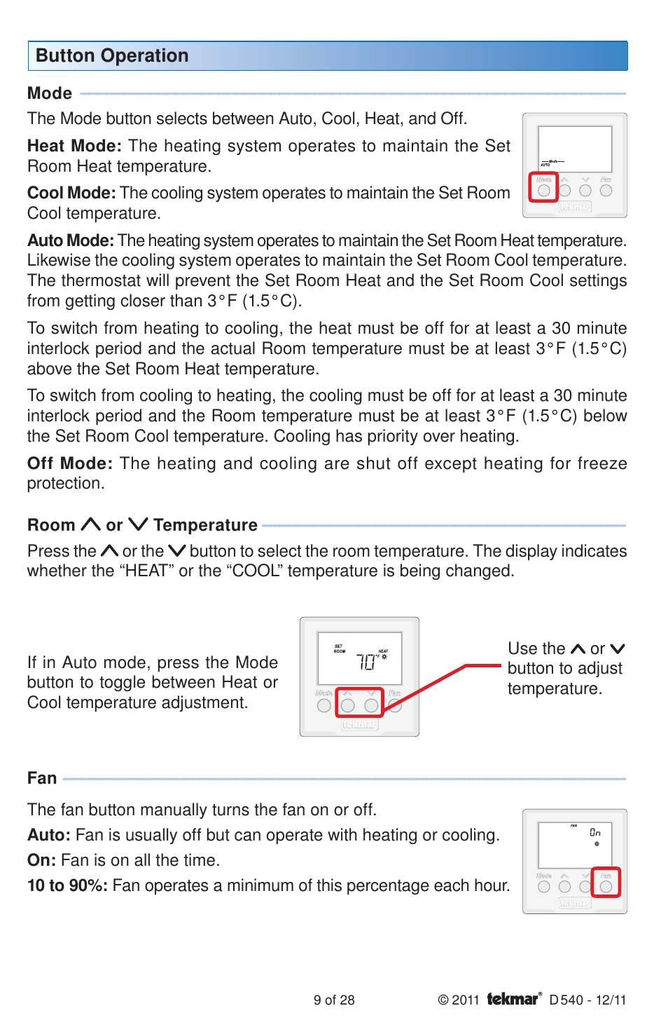 tekmar 540 Thermostat Installation User Manual | Page 9 / 28