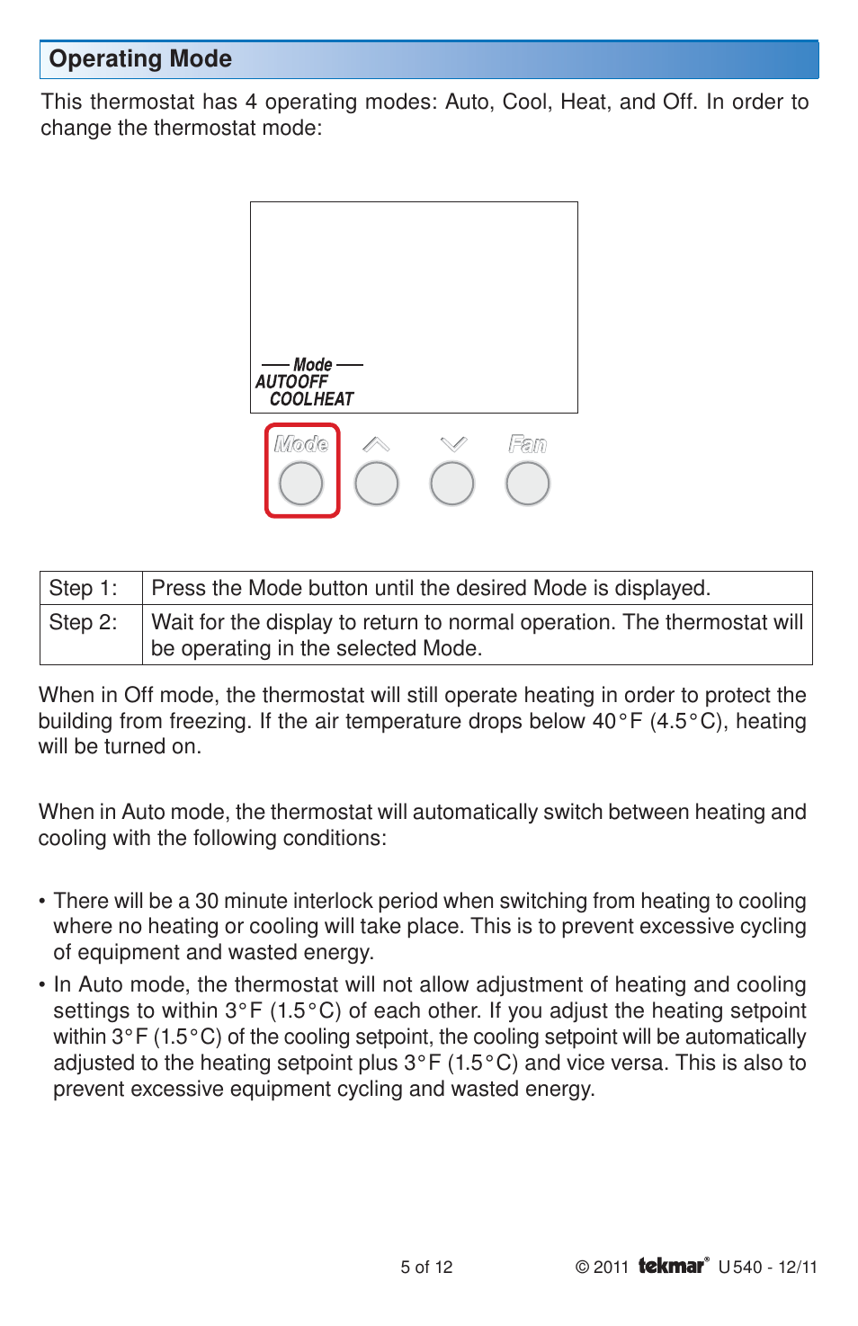 tekmar 540 Thermostat User Manuals User Manual | Page 5 / 12
