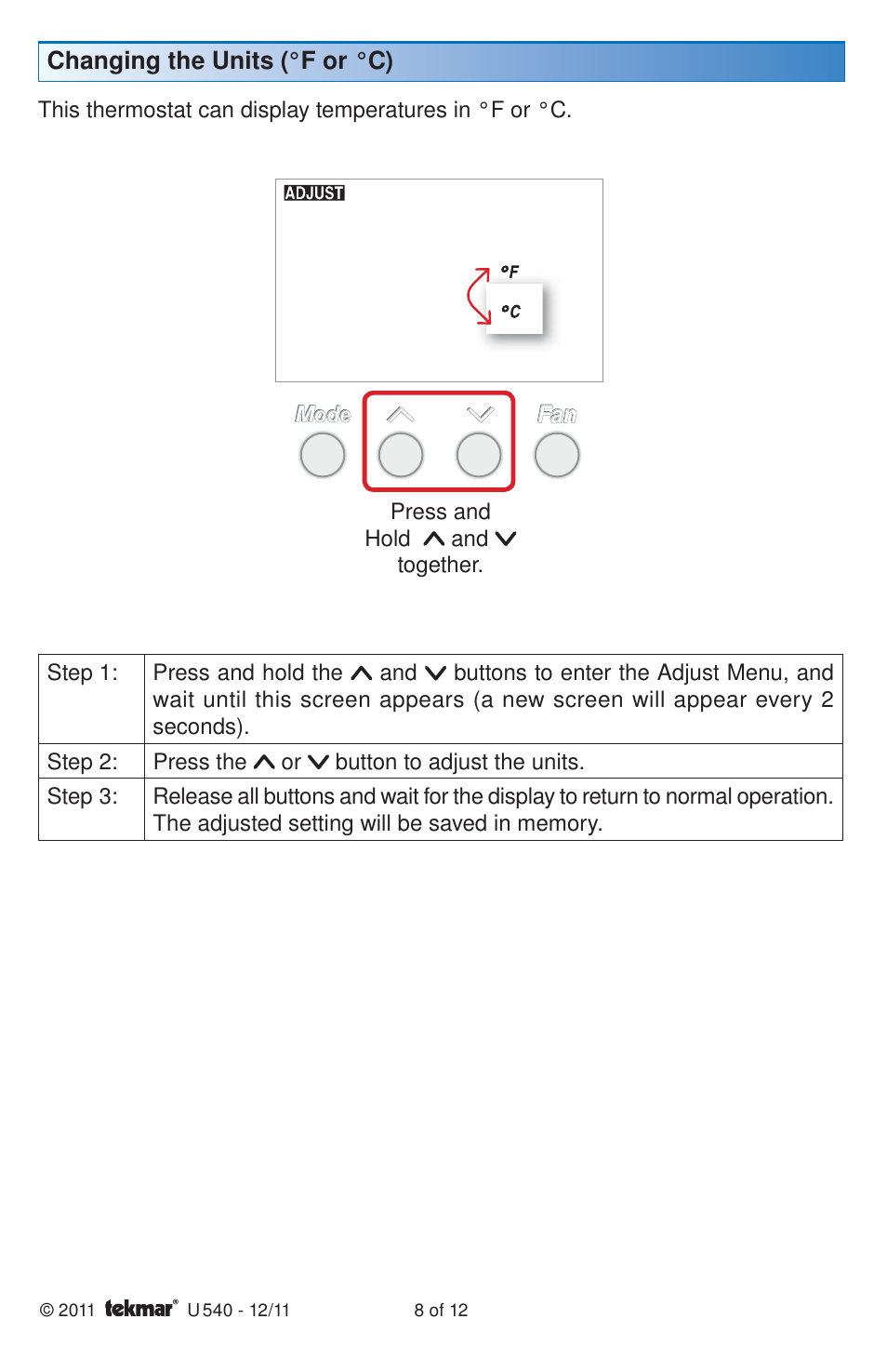 tekmar 540 Thermostat User Manuals User Manual | Page 8 / 12