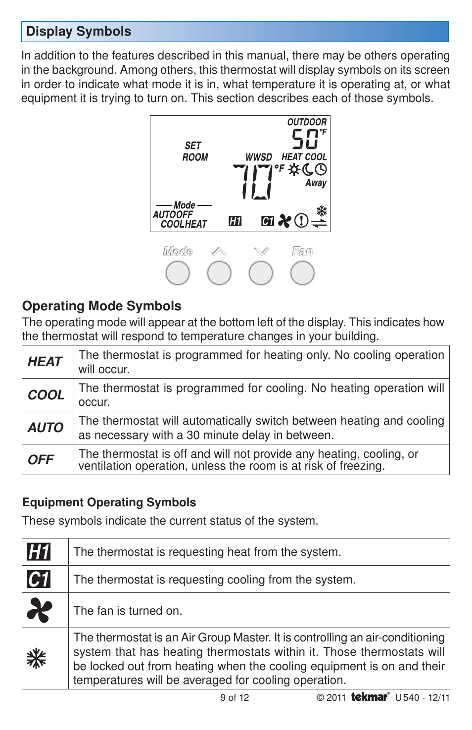 tekmar 540 Thermostat User Manuals User Manual | Page 9 / 12