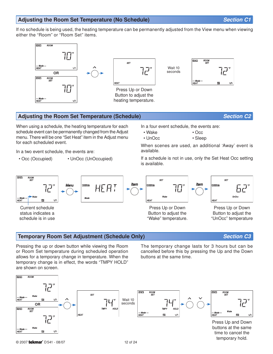 tekmar 541 Thermostat User Manual | Page 12 / 24