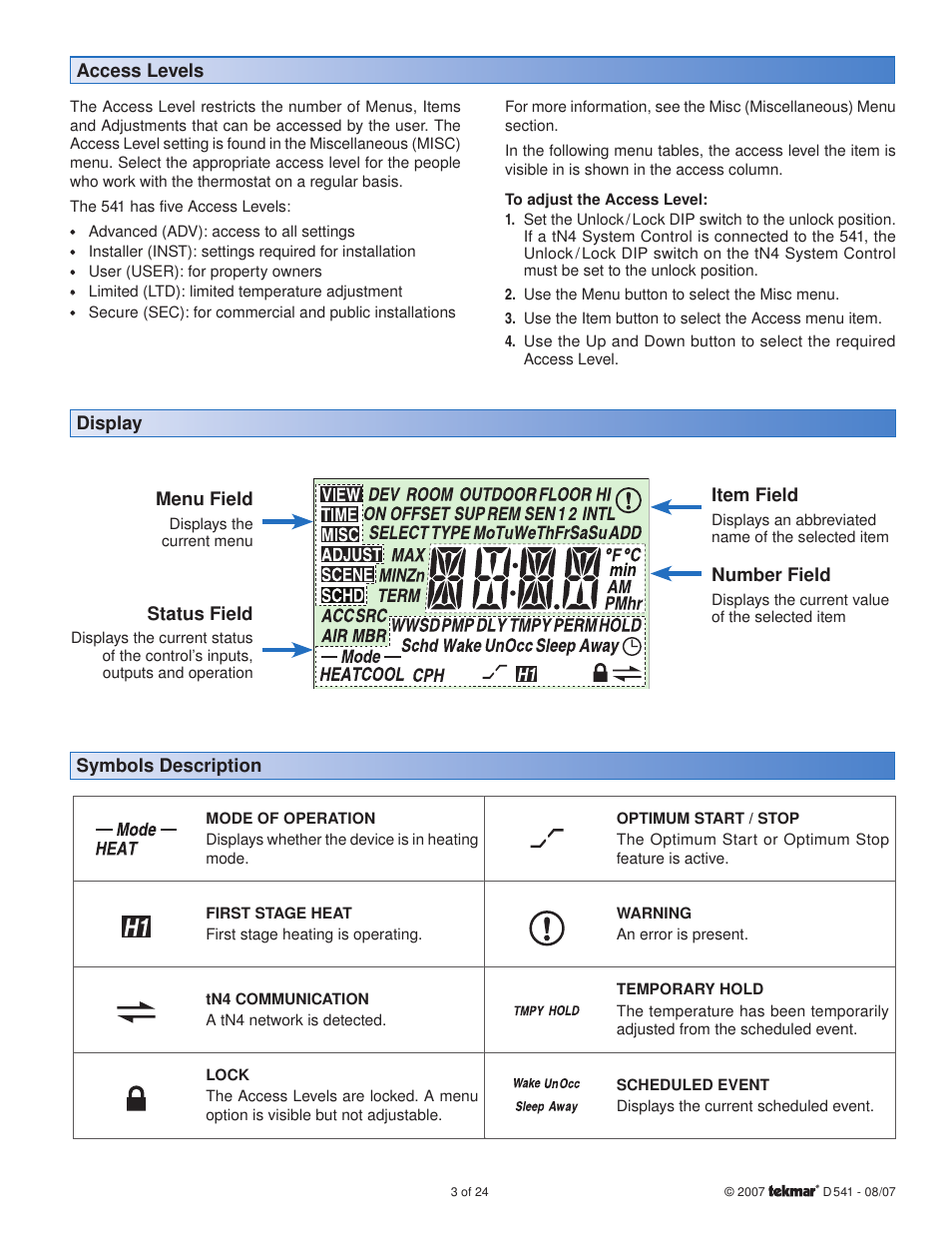 tekmar 541 Thermostat User Manual | Page 3 / 24