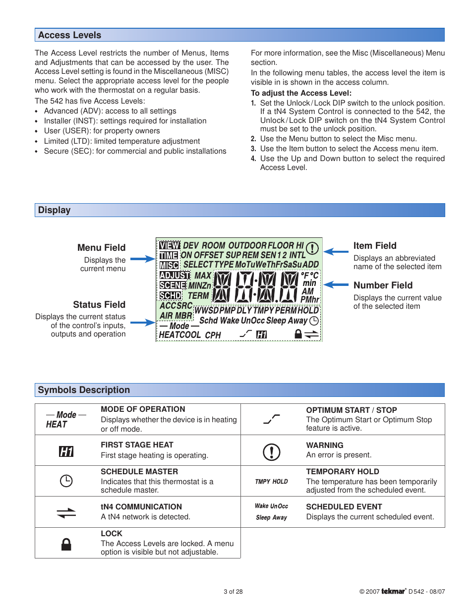 tekmar 542 Thermostat Installation User Manual | Page 3 / 28
