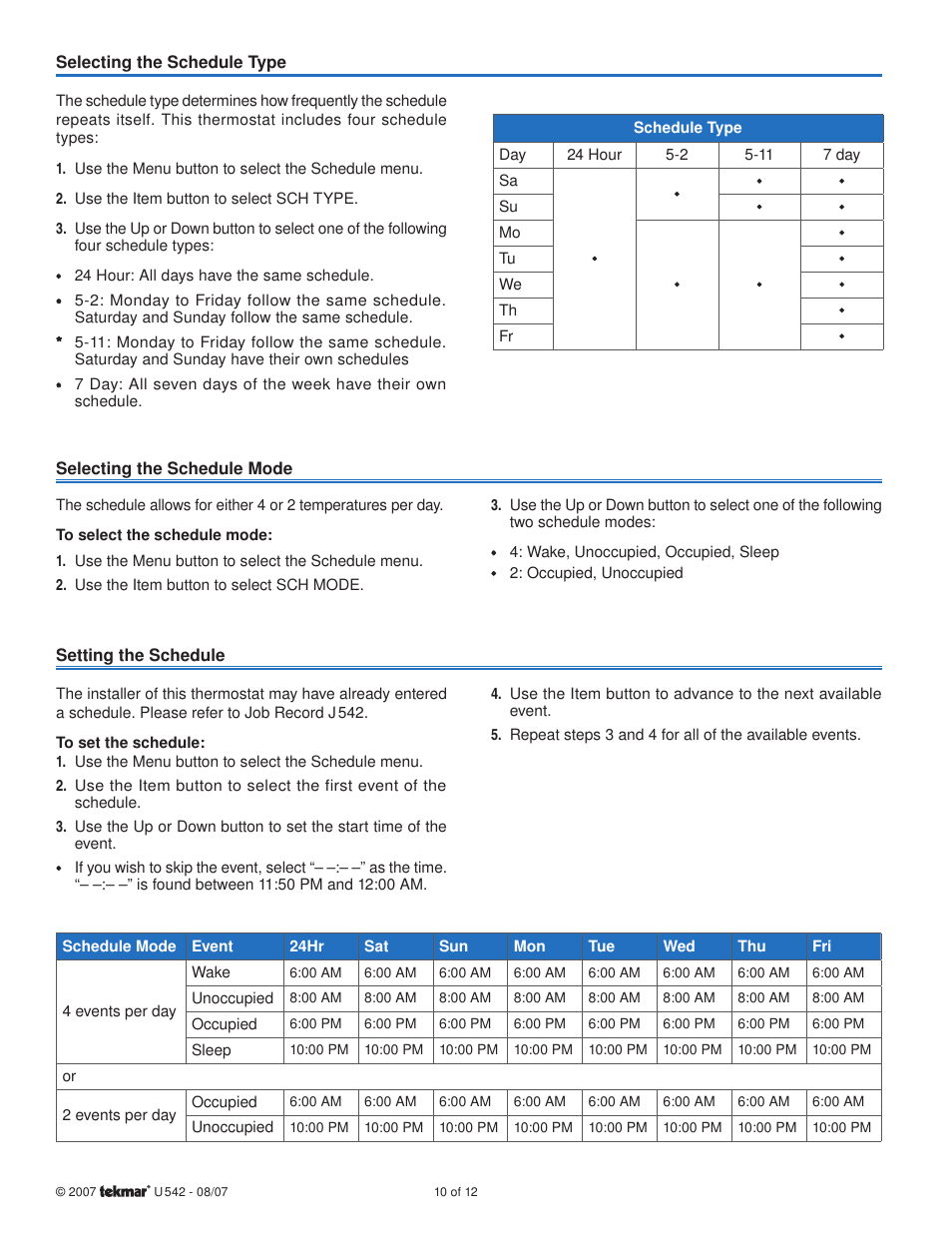 tekmar 542 Thermostat User Manuals User Manual | Page 10 / 12